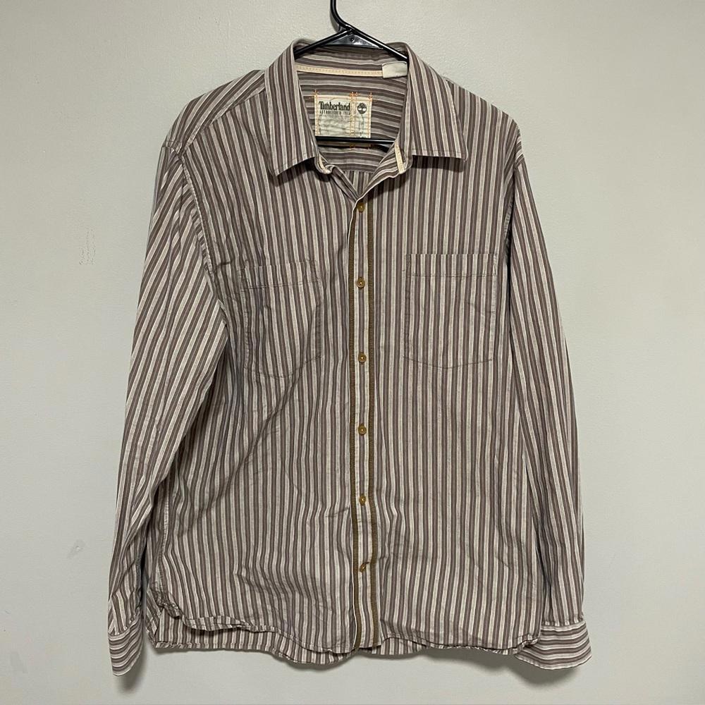 Timberland long sleeve button down shirt brown white mens size XL